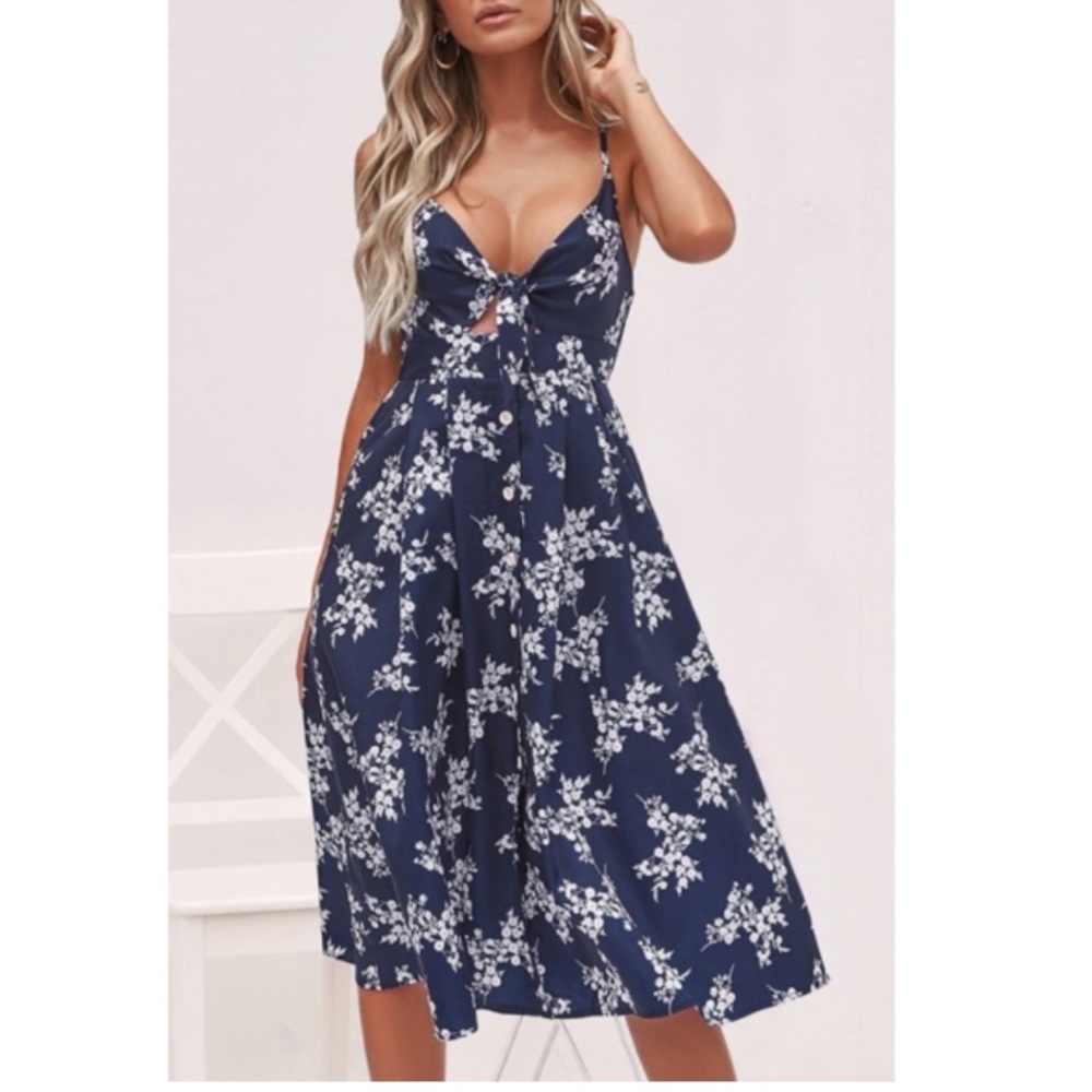 Tie Front Floral Midi Dress